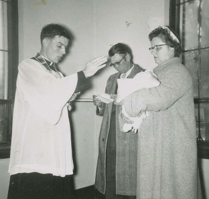 history of Iowa, Religious Structures, Iowa History, priest, Vsetecka, Delores, ceremony, Cresco, IA, Iowa, Religion, baby