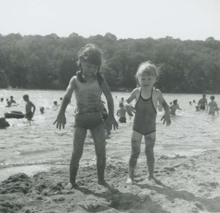 Portraits - Group, swimming, lake, Iowa History, history of Iowa, Mountain, Carole, beach, Iowa, shoreline, swimsuit, Children, Okoboji, IA
