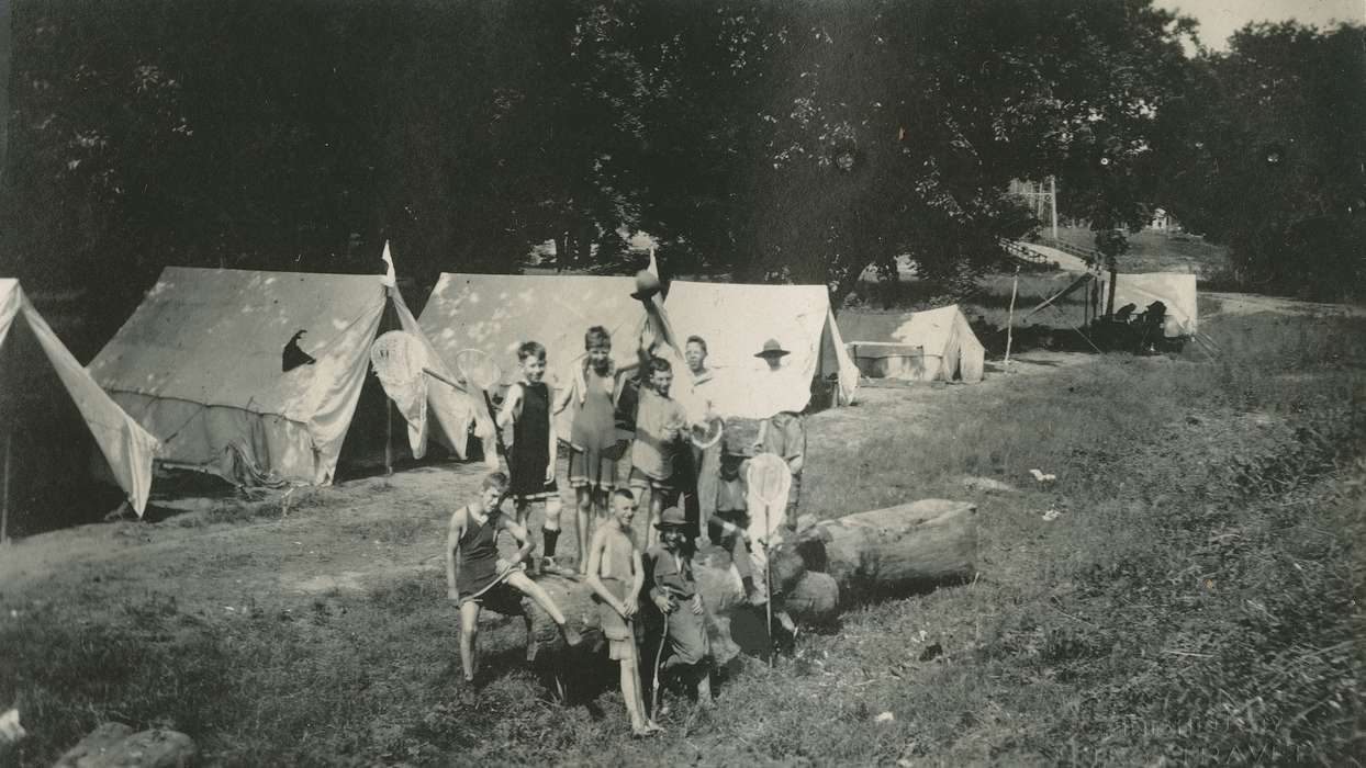Portraits - Group, boy scouts, history of Iowa, Iowa History, Hamilton County, IA, camping, Iowa, camp, tents, McMurray, Doug, Outdoor Recreation