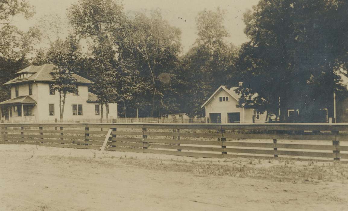 Landscapes, correct date needed, Iowa, chicken coop, barn, Meyer, Sarah, Homes, dirt road, wooden fence, Cities and Towns, history of Iowa, farmhouse, Waverly, IA, garage, Iowa History