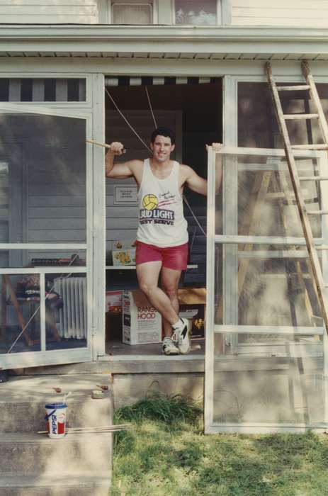Burlington, IA, history of Iowa, Iowa History, screened porch, Higgins, Sarah, young man, home renovation, Iowa, ladder, Portraits - Individual