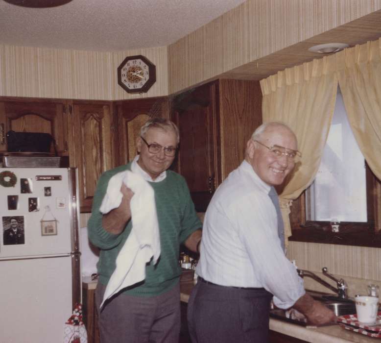 Portraits - Group, history of Iowa, kitchen, Iowa History, Le Mars, IA, Holidays, sink, dishes, Iowa, Homes, Berger, Cathy, refrigerator