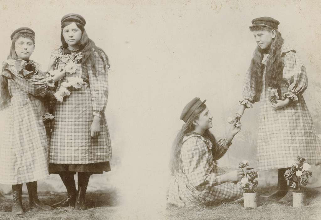 Portraits - Group, cabinet photo, Iowa, flowers, sisters, girls, Children, Olsson, Ann and Jons, Reinbeck, IA, history of Iowa, siblings, Iowa History