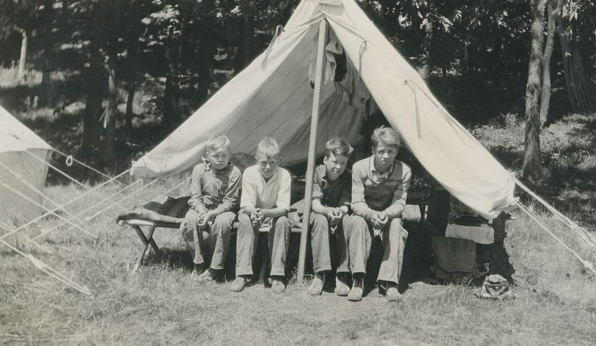 Portraits - Group, Lehigh, IA, boy scouts, history of Iowa, Iowa History, dolliver, state park, McMurray, Doug, Iowa, tents, Children, park, camping