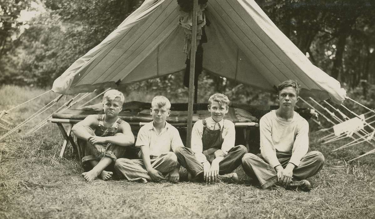 Outdoor Recreation, Portraits - Group, Iowa, Webster City, IA, McMurray, Doug, history of Iowa, camping, camp, tents, boy scouts, Iowa History