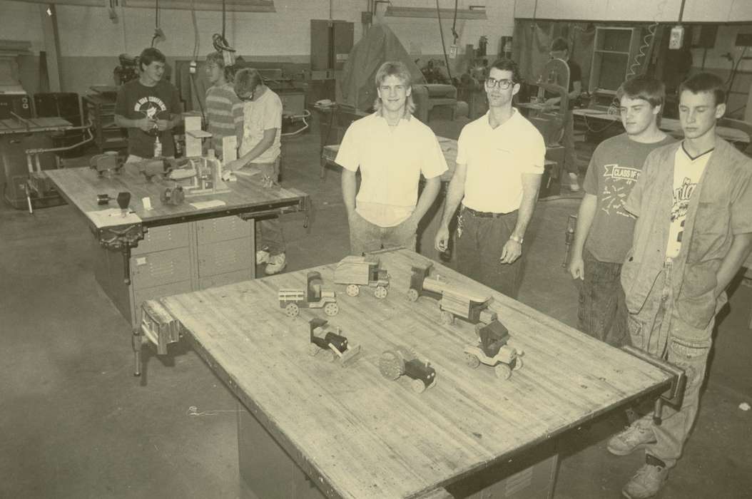 Portraits - Group, history of Iowa, Iowa History, high school, machinery, classroom, toy, Clarksville, IA, tools, student, Iowa, Schools and Education, Children, Waverly Public Library