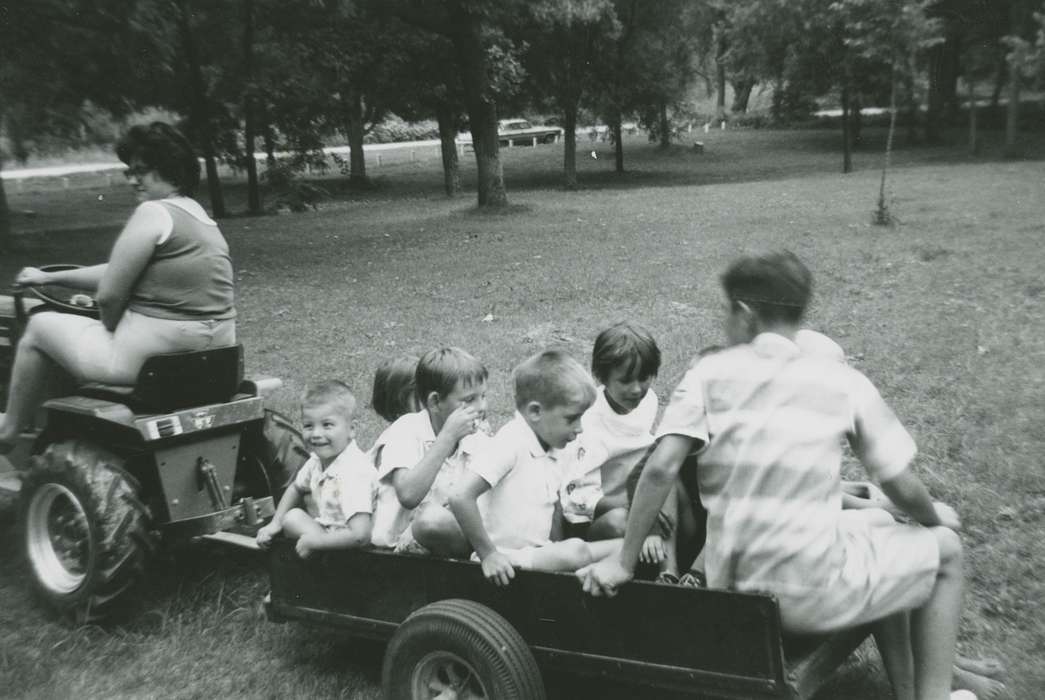 Conklin, Beverly, history of Iowa, Iowa History, Families, Charles City, IA, Motorized Vehicles, woman, lawn mower, Iowa, Children, Leisure