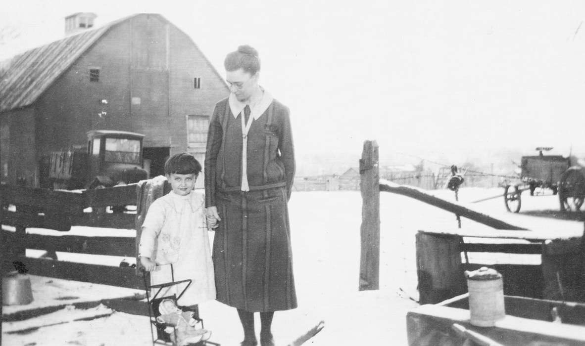 doll, Children, Iowa History, Iowa, Motorized Vehicles, Lake, George, Families, toy, truck, snow, Independence, IA, Farming Equipment, Barns, history of Iowa, Winter