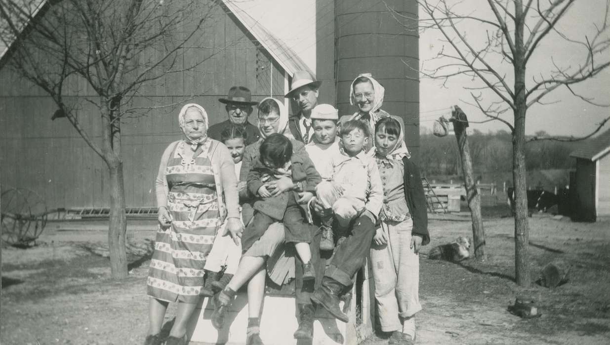 Portraits - Group, history of Iowa, Iowa History, Families, silo, Iowa, Sherrill, IA, Children, Fredericks, Robert, Farms