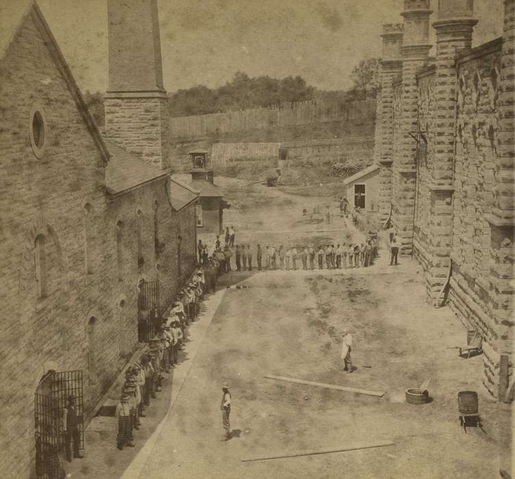 forest, stone building, inmates, history of Iowa, Iowa History, anamosa state penitentiary, fences, Prisons and Criminal Justice, Iowa, cell doors, Anamosa, IA, Hatcher, Cecilia
