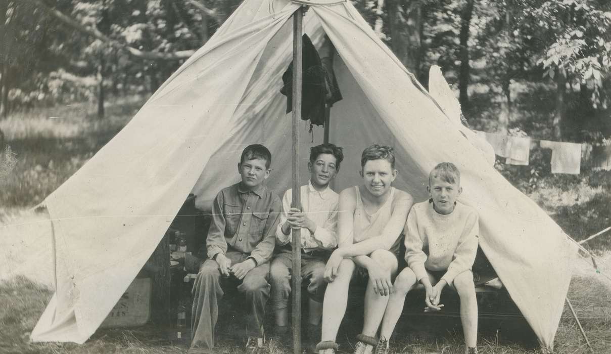 Portraits - Group, Lehigh, IA, boy scouts, history of Iowa, Iowa History, dolliver, state park, tent, Iowa, McMurray, Doug, Children, park, camping