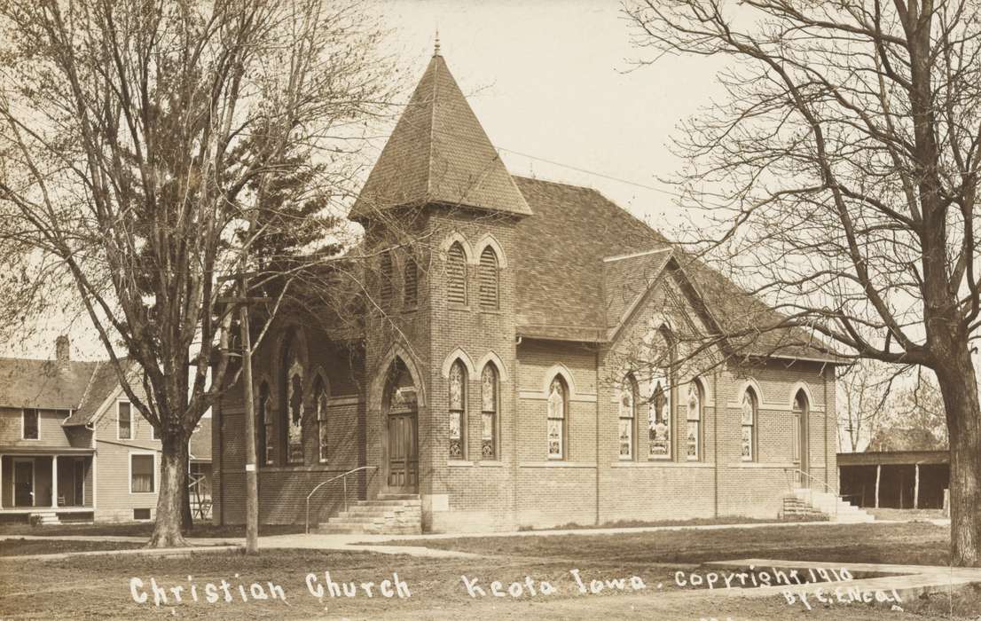 history of Iowa, Religious Structures, Iowa History, Library of Congress, bell tower, architecture, Iowa, Cities and Towns, tree, Religion