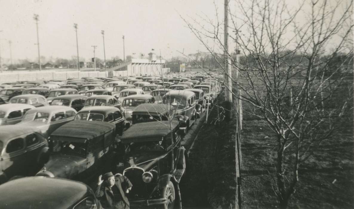 parking lot, Iowa, Satre, Margaret, car, stadium, Fort Dodge, IA, history of Iowa, Motorized Vehicles, Iowa History