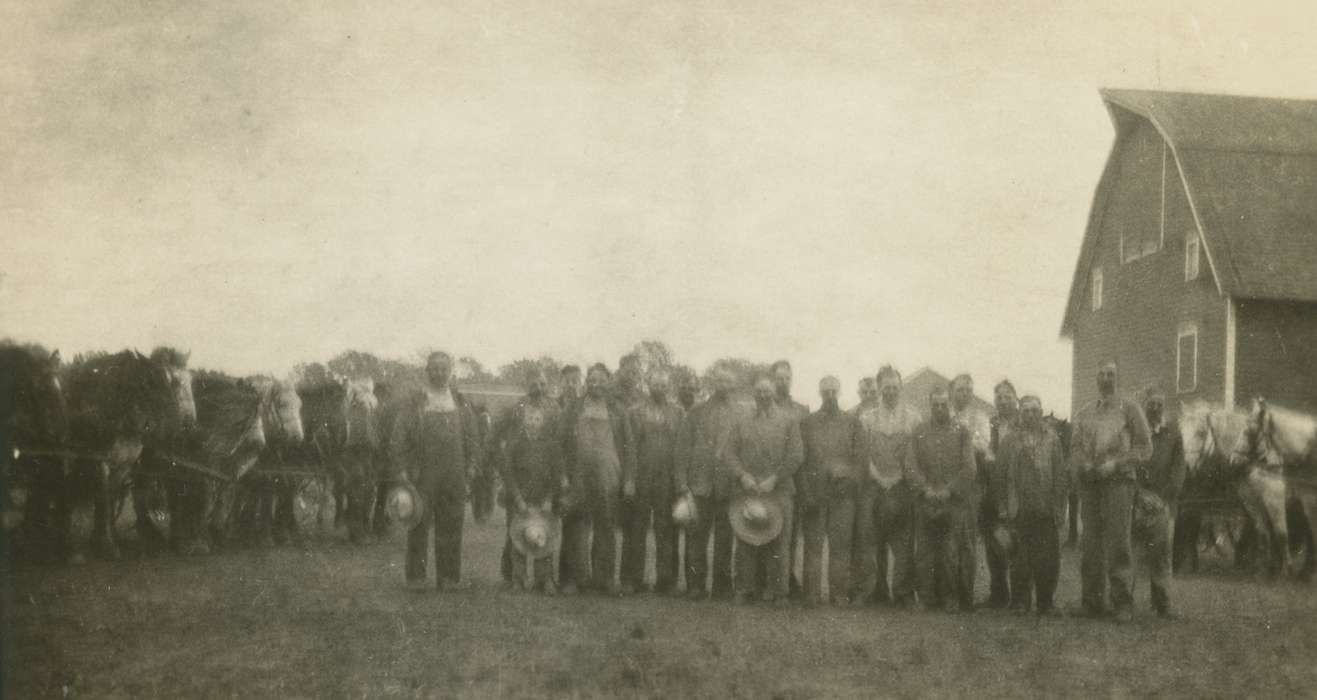 Portraits - Group, animals, history of Iowa, Iowa History, harvesting, barn, Bull, Ardith, Dysart, IA, Iowa, Farms, horse