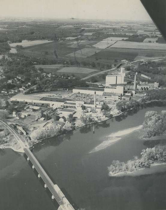 bridge, Iowa History, history of Iowa, Businesses and Factories, road, Lakes, Rivers, and Streams, field, Waverly, IA, Aerial Shots, river, Iowa, tree, Waverly Public Library