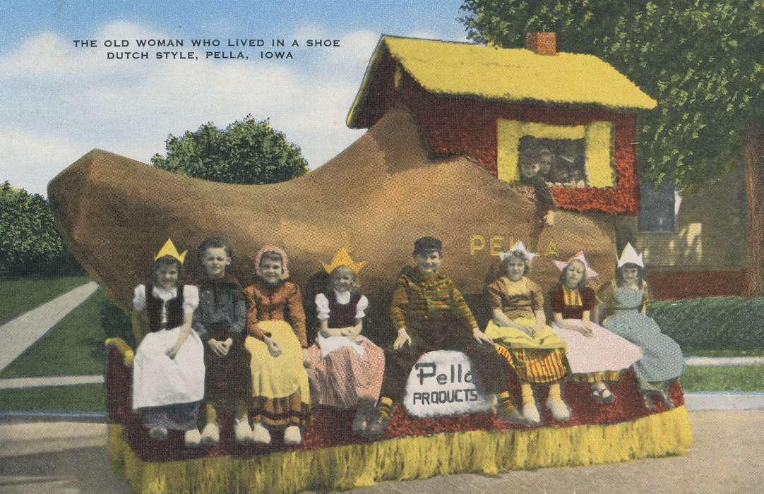 Fairs and Festivals, parade float, history of Iowa, postcard, children, Shaulis, Gary, Iowa, Children, Iowa History