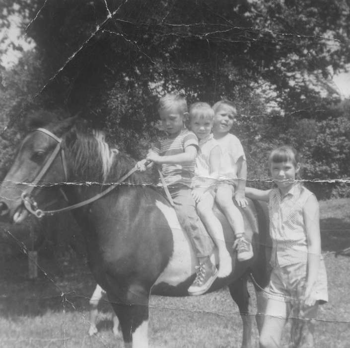 Iowa History, Children, Iowa, history of Iowa, Portraits - Group, Animals, Evansdale, IA, horse, Patterson, Donna and Julie