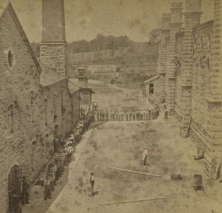forest, stone building, inmates, history of Iowa, Iowa History, anamosa state penitentiary, fences, Prisons and Criminal Justice, Iowa, cell doors, Anamosa, IA, Hatcher, Cecilia