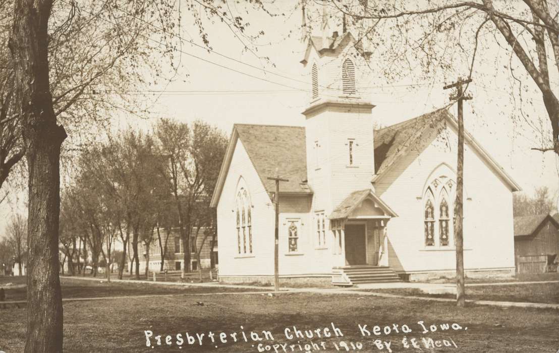 history of Iowa, Religious Structures, Iowa History, Library of Congress, bell tower, Iowa, Cities and Towns, power line, stained glass, Religion