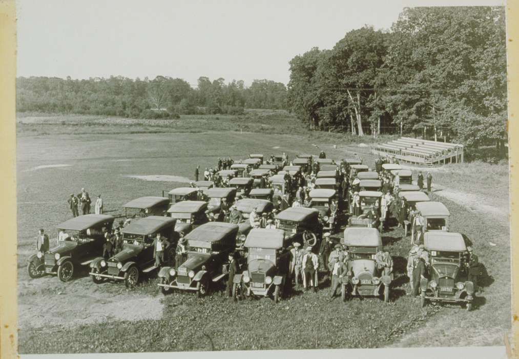 bleacher, Storrs, CT, history of Iowa, Iowa, car, field, Iowa History, tree, Archives & Special Collections, University of Connecticut Library