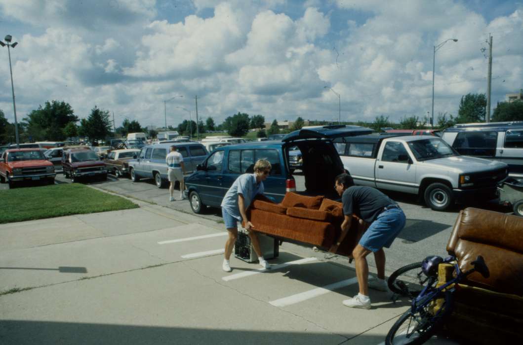 couch, parking lot, Iowa, truck, bike, UNI Special Collections & University Archives, Schools and Education, uni, van, university of northern iowa, Cedar Falls, IA, history of Iowa, Motorized Vehicles, Iowa History