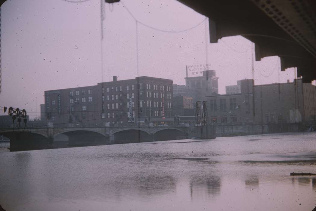 bridge, history of Iowa, Sack, Renata, Iowa History, Businesses and Factories, buildings, Lakes, Rivers, and Streams, downtown, cedar river, Iowa, Cities and Towns, Waterloo, IA, waterloo savings bank