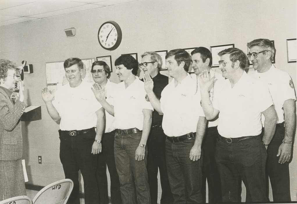 history of Iowa, Iowa History, hand, clock, hair, facial hair, Waverly, IA, glasses, Iowa, watch, belt, mustache, firefighter, Waverly Public Library, Labor and Occupations