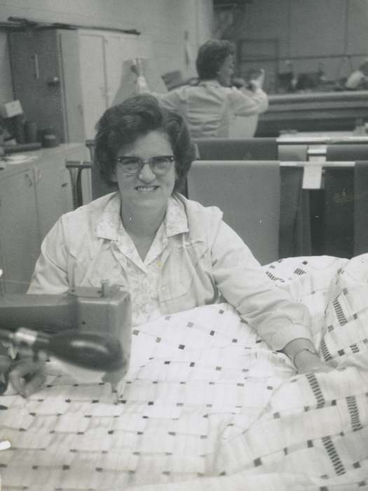 sewing machine, history of Iowa, Portraits - Individual, Iowa History, Jones, Deb, trampoline, Iowa, Cedar Rapids, IA, sewing, Labor and Occupations