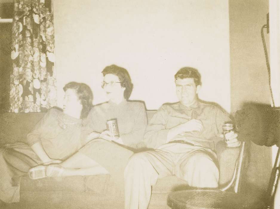 Portraits - Group, Food and Meals, couch, Iowa, Fink-Bowman, Janna, Leisure, living room, West Union, IA, Homes, beer, history of Iowa, Iowa History