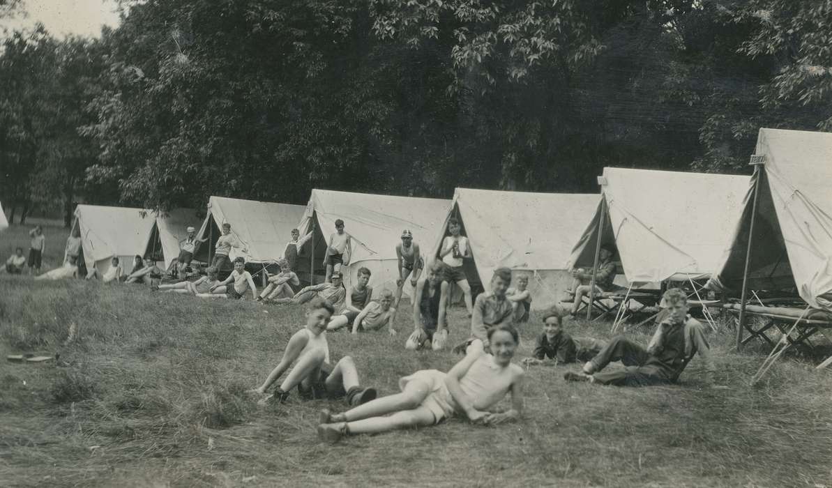 Portraits - Group, Lehigh, IA, boy scouts, history of Iowa, Iowa History, dolliver, state park, McMurray, Doug, Iowa, tents, Children, park, camping