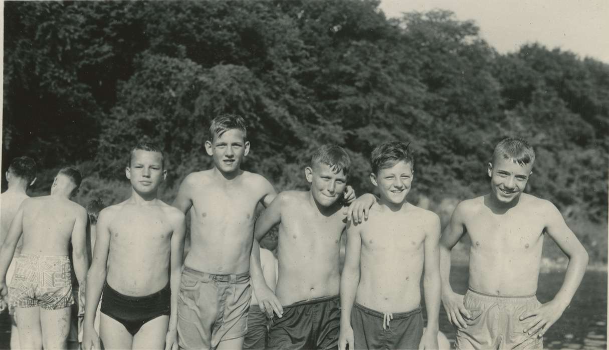Portraits - Group, swimming, boy scouts, history of Iowa, Iowa History, smile, Hamilton County, IA, Iowa, bathing suit, McMurray, Doug, swimsuit, Children