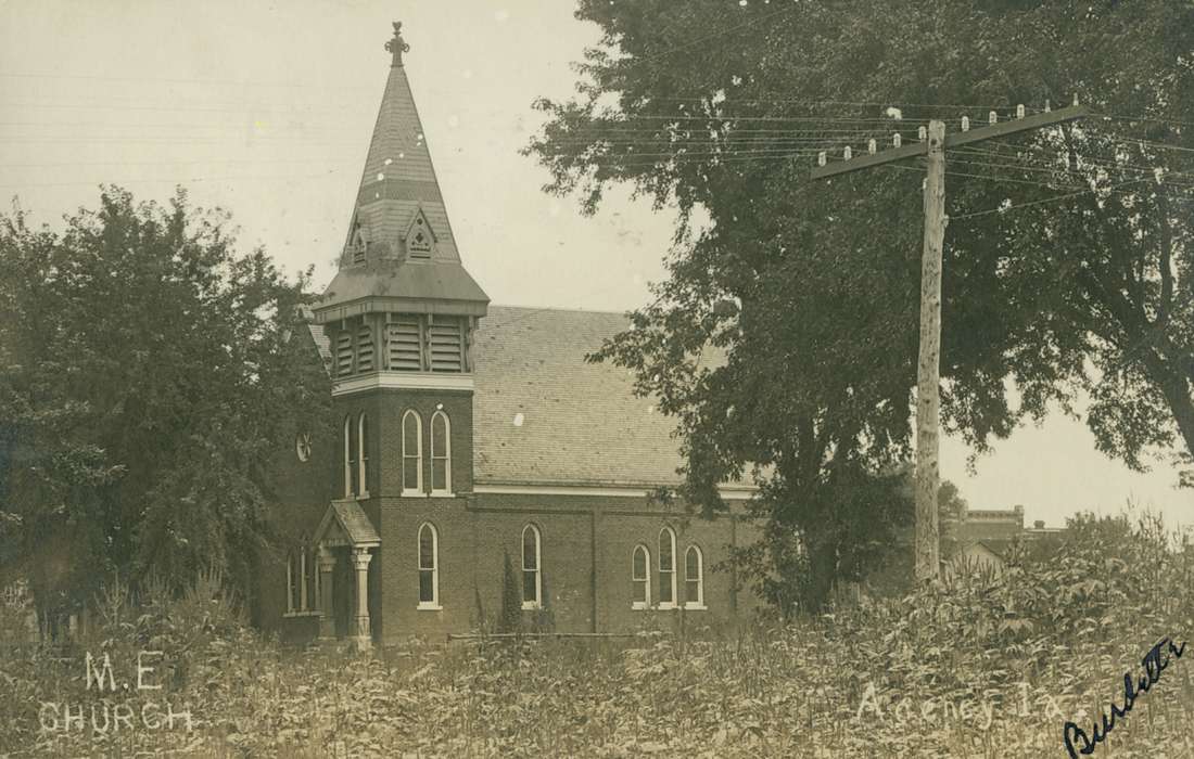 Religious Structures, utility pole, history of Iowa, Lemberger, LeAnn, methodist, church, Iowa, Iowa History, Agency, IA