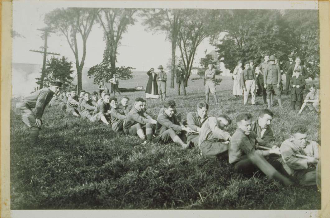 rope, tug of war, history of Iowa, Iowa History, game, Storrs, CT, Archives & Special Collections, University of Connecticut Library, tree, Iowa