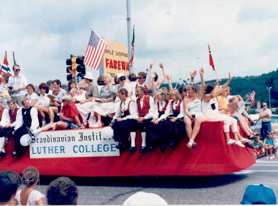 Lang, Mavis, Main Streets & Town Squares, float, history of Iowa, Iowa History, Entertainment, parade, Decorah, IA, luther college, american flag, Fairs and Festivals, costume, Iowa, Cities and Towns