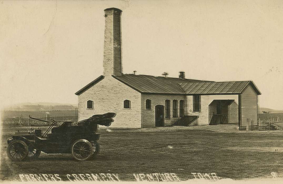history of Iowa, Iowa History, creamery, Motorized Vehicles, Ventura, IA, Businesses and Factories, car, Iowa, chimney, Palczewski, Catherine