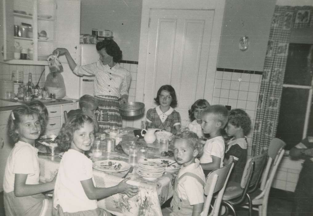 Portraits - Group, Food and Meals, plate, Iowa, mother, kitchen, cooking, Children, Logsdon, Teryl, Decorah, IA, history of Iowa, Iowa History