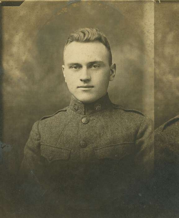 Military and Veterans, Iowa History, Iowa, history of Iowa, wwi, Portraits - Individual, army, Andrew, Margery, IA, uniform