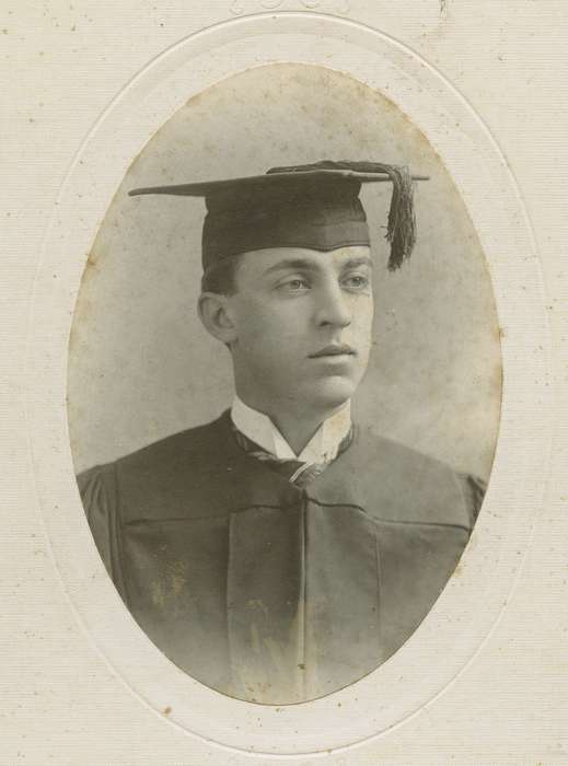 Portraits - Individual, graduation, Iowa History, Olsson, Ann and Jons, Iowa, wing tip collar, graduate, man, cabinet photo, history of Iowa, Clinton, IA