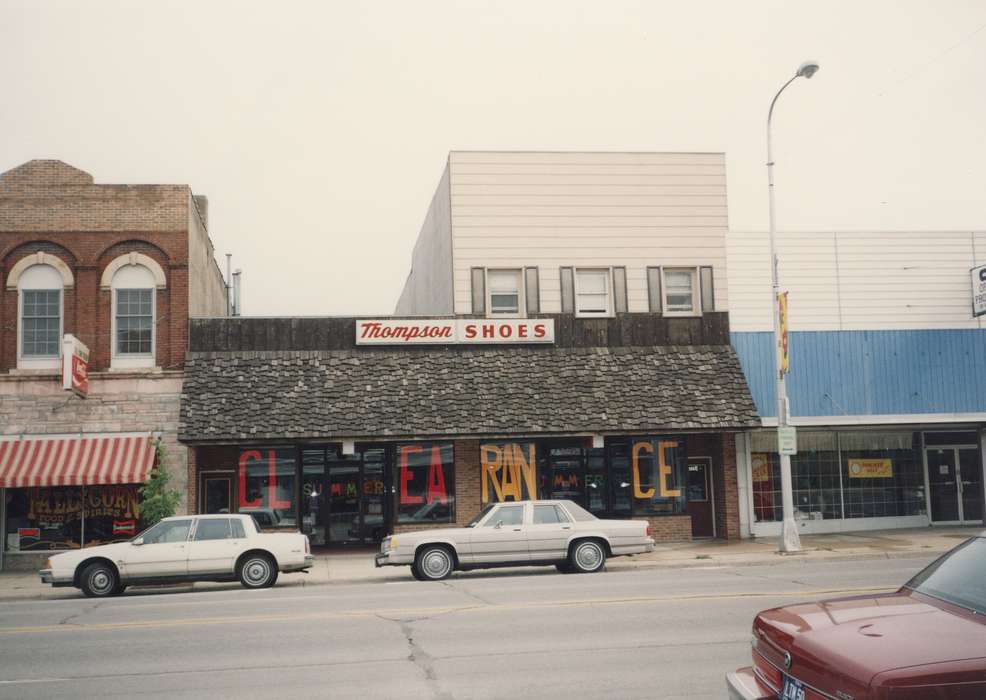 mainstreet, Main Streets & Town Squares, shoe store, history of Iowa, Iowa History, storefront, Motorized Vehicles, Businesses and Factories, Iowa, Cities and Towns, Waverly Public Library