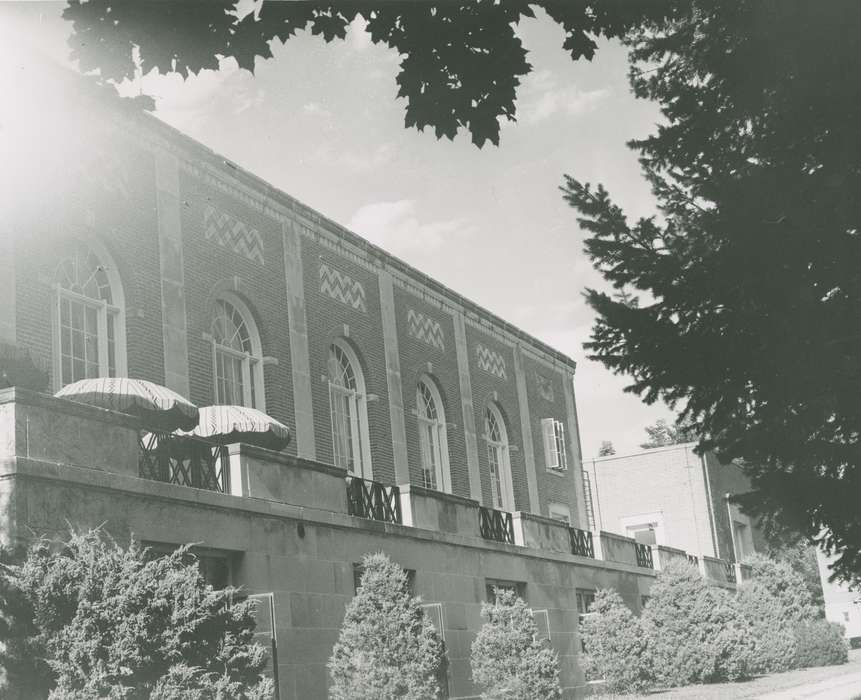 Cedar Falls, IA, history of Iowa, Iowa History, uni, window, iowa state teachers college, UNI Special Collections & University Archives, umbrella, balcony, Iowa, Schools and Education, university of northern iowa
