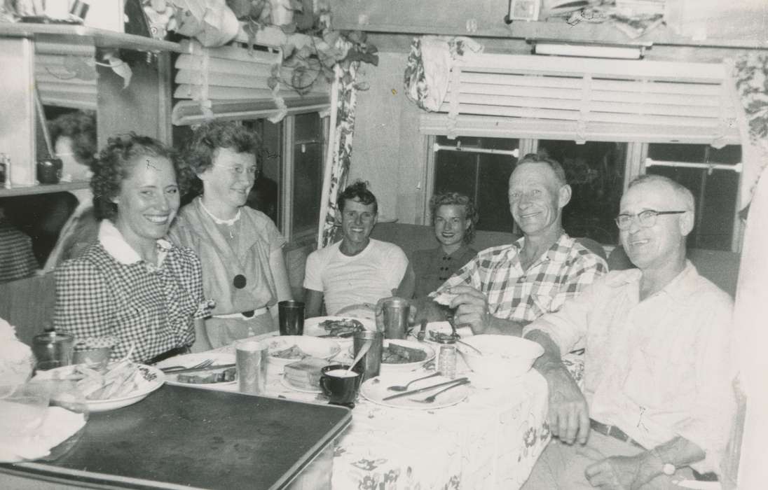 Portraits - Group, table, history of Iowa, Iowa History, Decorah, IA, silverware, blinds, Logsdon, Teryl, friends, Iowa, plate, Homes, Food and Meals