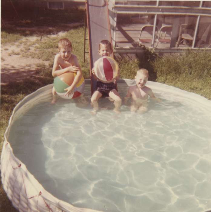 Portraits - Group, history of Iowa, Iowa History, slide, Council Bluffs, IA, swimming pool, Iowa, Henderson, Dan, Homes, Children, Leisure, backyard