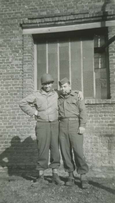 Portraits - Group, Travel, world war ii, France, Iowa, Military and Veterans, Campopiano Von Klimo, Melinda, wwii, pipe, smoking, history of Iowa, helmet, Iowa History