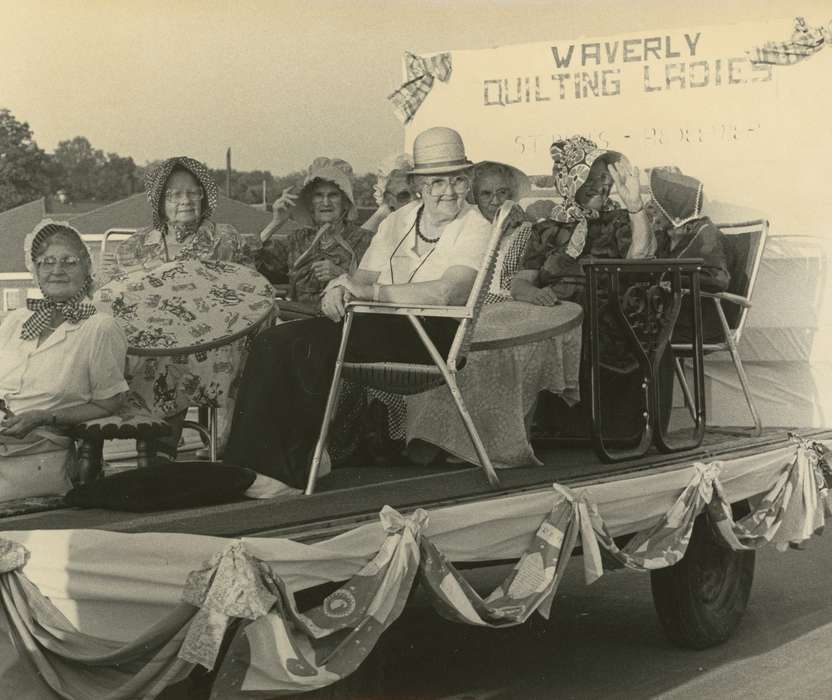 bonnets, Main Streets & Town Squares, festival, history of Iowa, women, Iowa History, Entertainment, Waverly Public Library, quilt, Waverly, IA, Fairs and Festivals, parade float, Iowa, Leisure