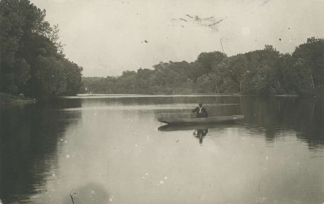 canoe, riverbank, history of Iowa, Iowa History, fishing pole, Lakes, Rivers, and Streams, Waverly, IA, Iowa, Outdoor Recreation, Waverly Public Library