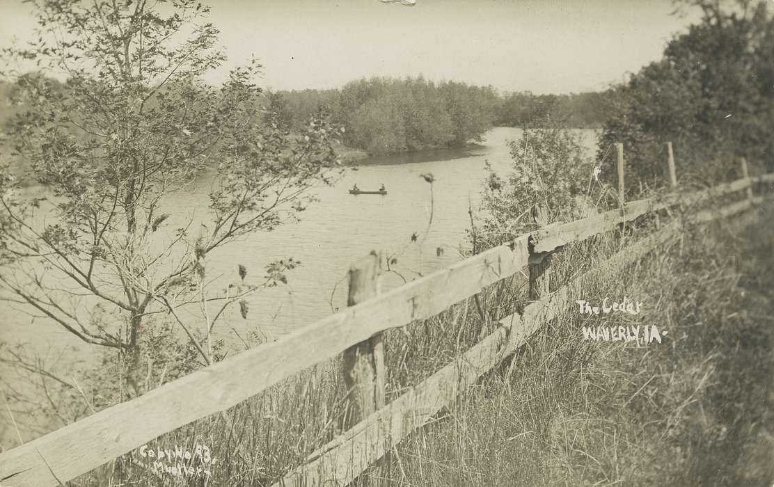 canoe, Waverly, IA, grass, history of Iowa, Iowa, Lakes, Rivers, and Streams, Waverly Public Library, trees, Iowa History, Landscapes