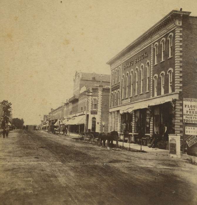 Anamosa, IA, history of Iowa, Hatcher, Cecilia, brick, Animals, Main Streets & Town Squares, Iowa, Cities and Towns, building, horse, Iowa History, road