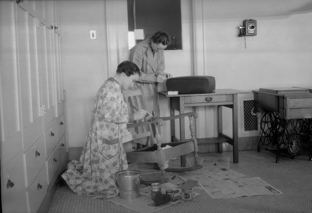 UNI Special Collections & University Archives, university of northern iowa, Cedar Falls, IA, classroom, history of Iowa, iowa state teachers college, Iowa History, sewing machine, furniture, Iowa, phone, treadle sewing machine, Schools and Education, uni, painting, dress, newspaper, telephone, paint