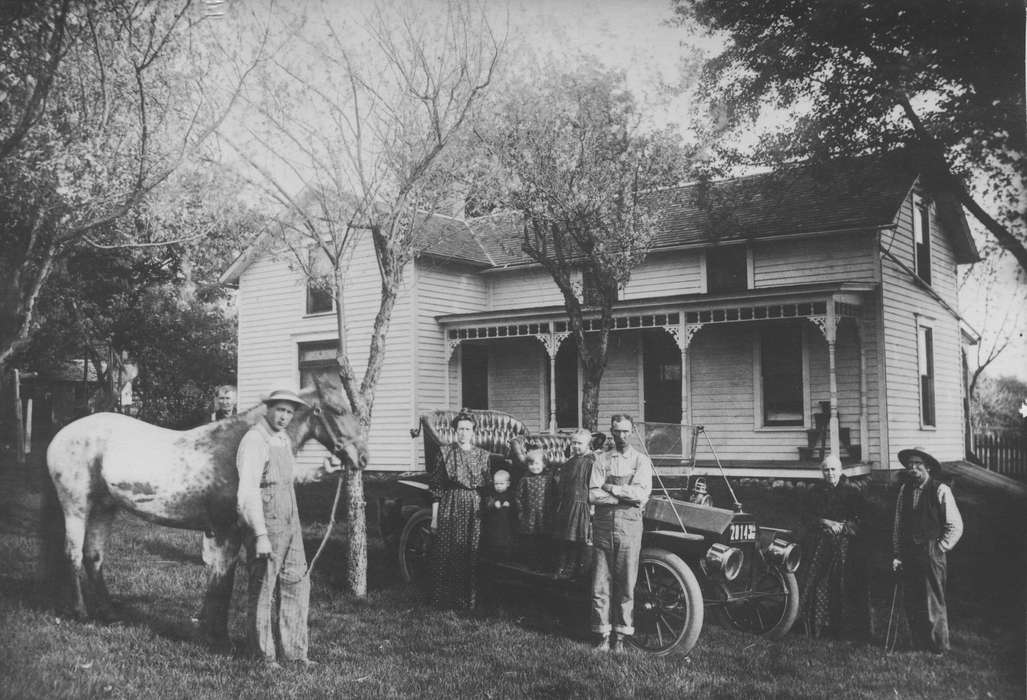 Portraits - Group, IA, Iowa, Animals, Zieser, Stan, horse, car, Farms, history of Iowa, Motorized Vehicles, Iowa History