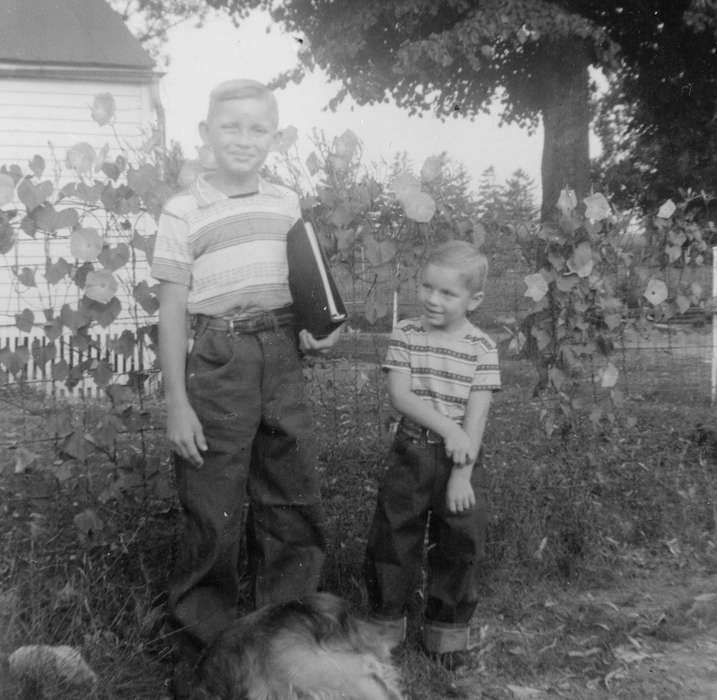 Portraits - Group, morning glory, history of Iowa, flowers, Iowa History, Hahn, Cindy, Animals, Sumner, IA, school, Iowa, Schools and Education, Children, dog